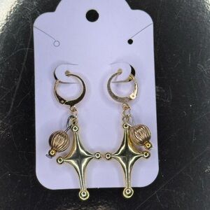 Golden Retro dangle star earrings / stainless steel